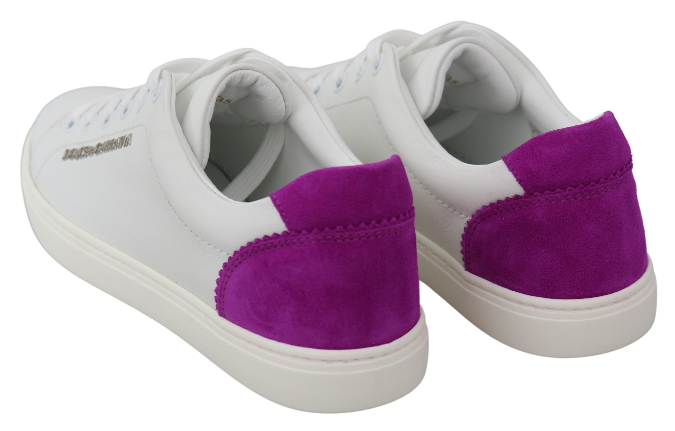 Dolce & Gabbana White Purple Leather Logo Womens Shoes