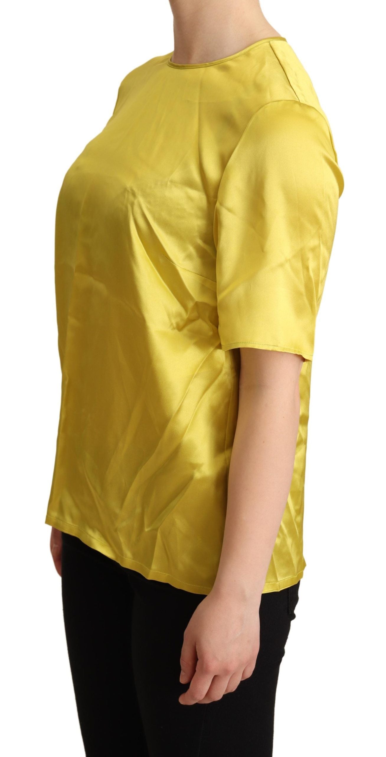 Yellow Silk Short Sleeve Blouse T-shirt
