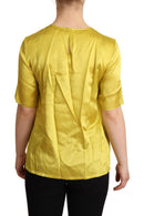 Yellow Silk Short Sleeve Blouse T-shirt