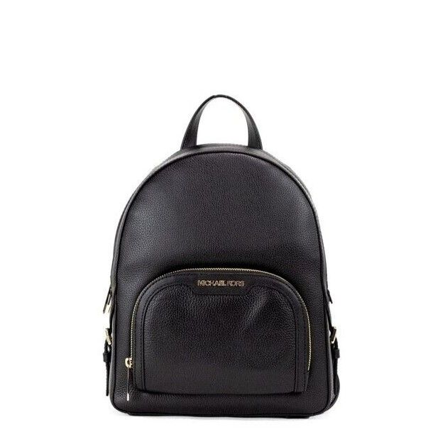 Jaycee Medium Black Pebbled Leather Zip Pocket Backpack Bookbag