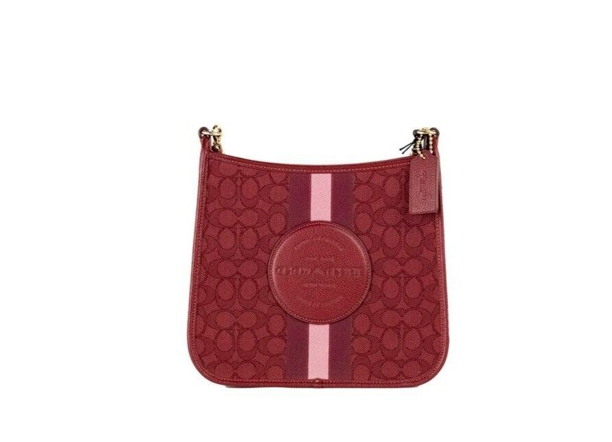 Dempsey Red Signature Jacquard Canvas Patch File Crossbody Bag