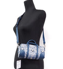 Boston Mini Blue Vintage Jacquard Logo Fabric Satchel Crossbody Handbag