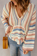 Striped Hooded Sweater with Kangaroo Pocket - Cicis Boutique