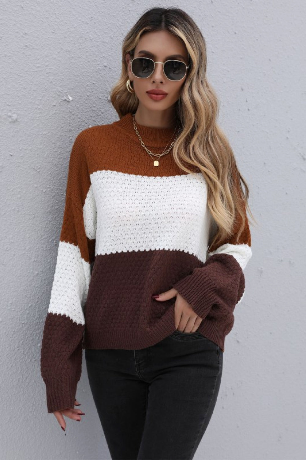 Color Block Long Sleeve Sweater - Cicis Boutique