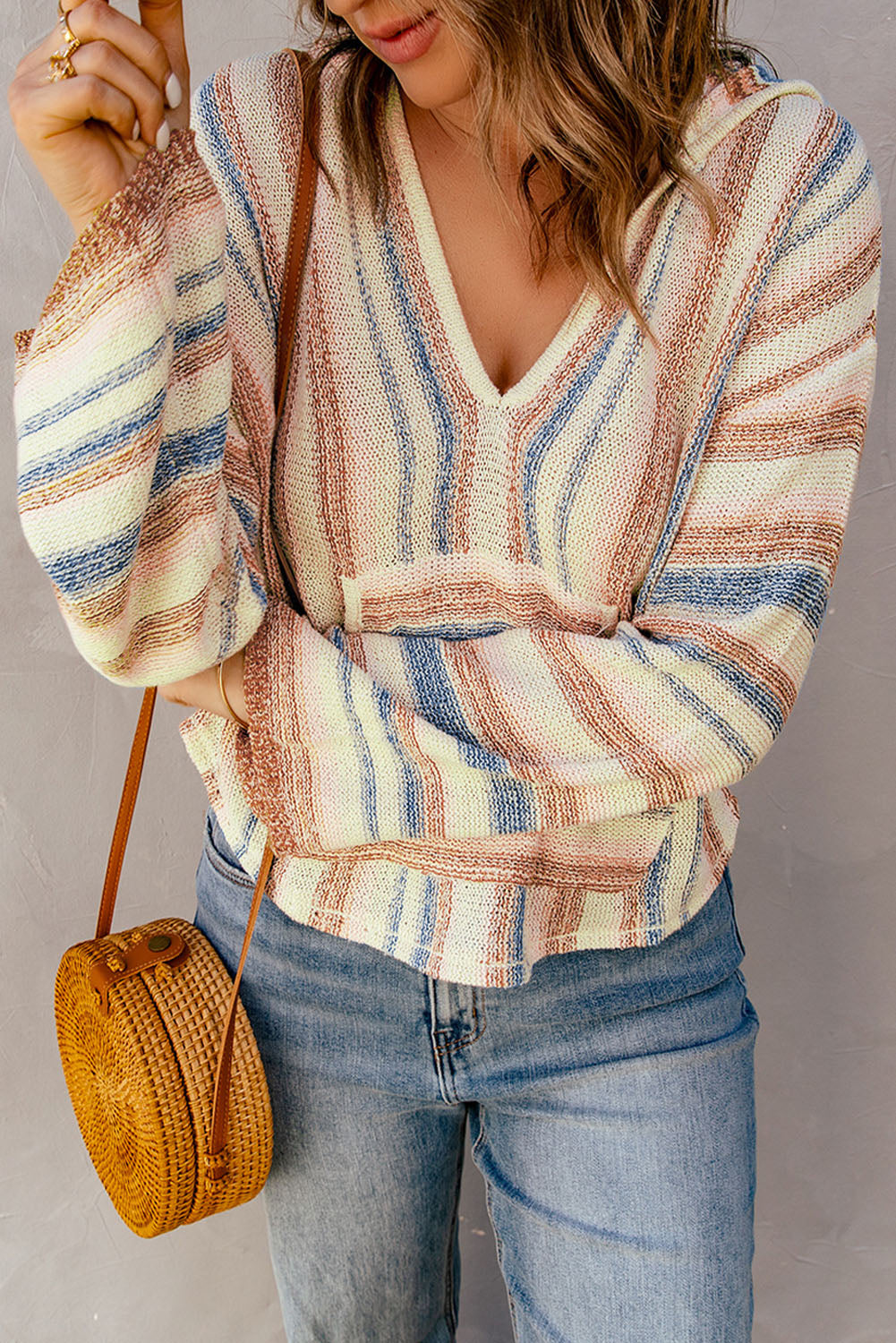 Striped Hooded Sweater with Kangaroo Pocket - Cicis Boutique