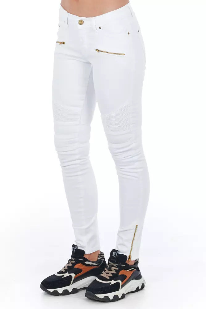Frankie Morello Chic Biker-Inspired White Denim Jeans