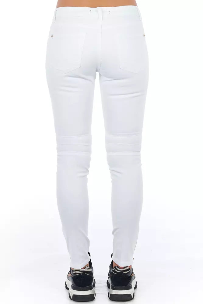 Frankie Morello Chic Biker-Inspired White Denim Jeans