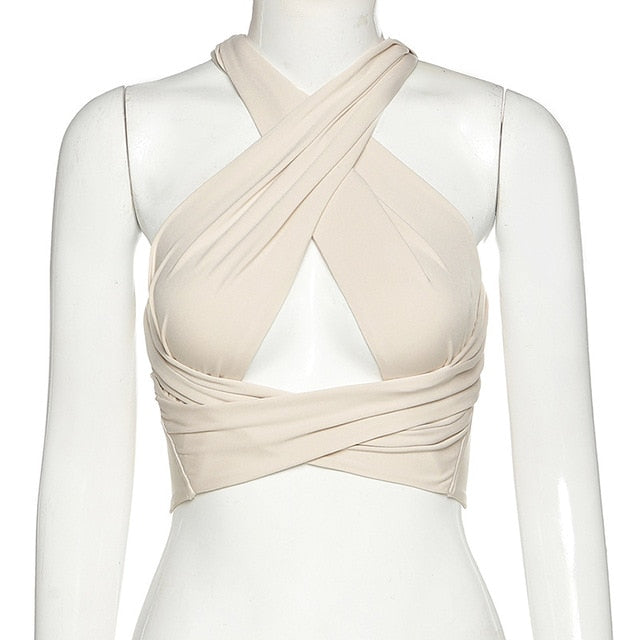 Strappy Cross Over Front Cut Backless Crop Top - Cicis Boutique