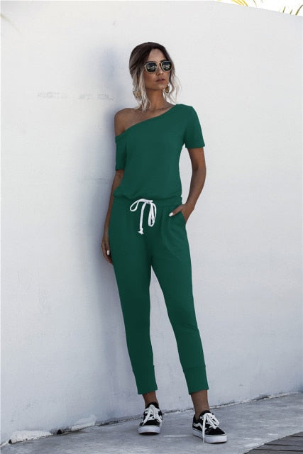 Fashion Women Summer Solid Color Jumpsuits Drawstring Design - CICIS Fashion Boutique