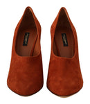 Brown Suede Leather Block Heels Pumps Shoes