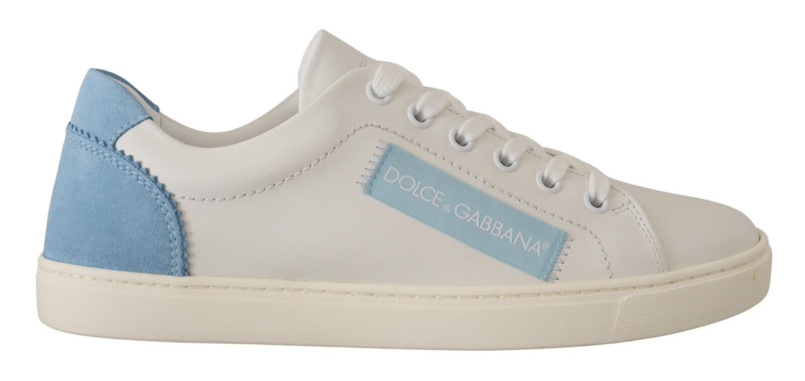 White Blue Leather Low Top Sneakers Shoes