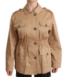 Beige Cotton Long Sleeves Collared Coat Jacket