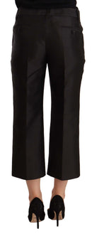 Black 100% Silk Flared Cropped Pants