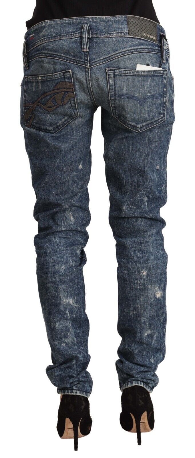 Blue Distressed Low Waist Cotton Denim Skinny Jeans
