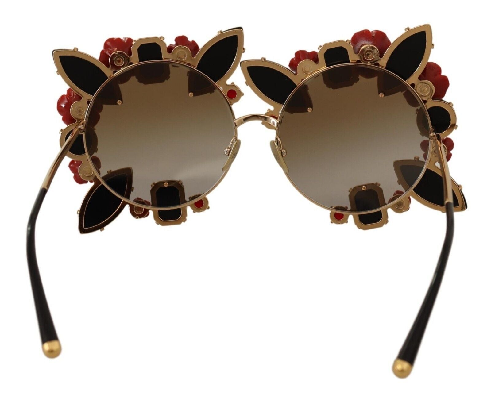 Dolce & Gabbana Gold Metal Frame Roses Embellished Sunglasses