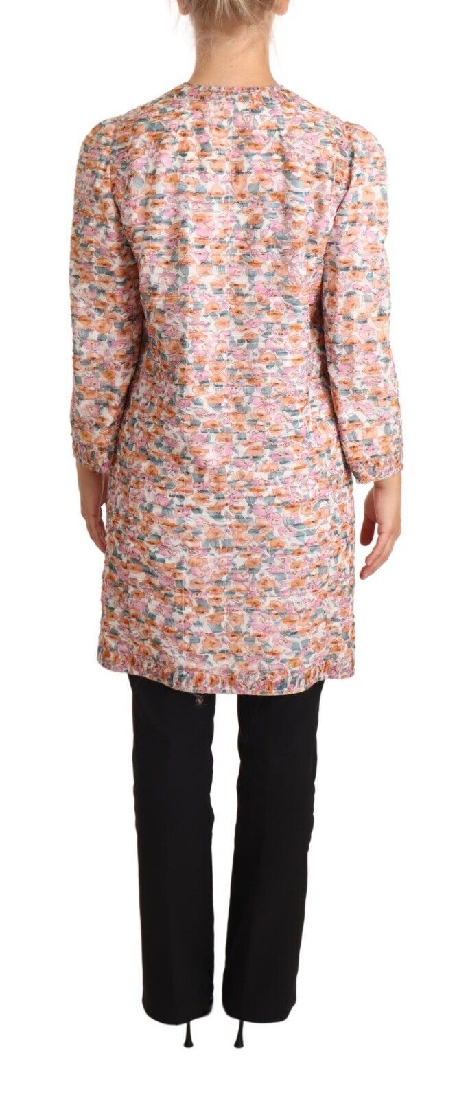 Multicolor Floral Print Silk Trench Coat Jacket