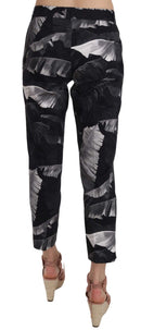Black Banana Leaf Print Skinny Capri Pants