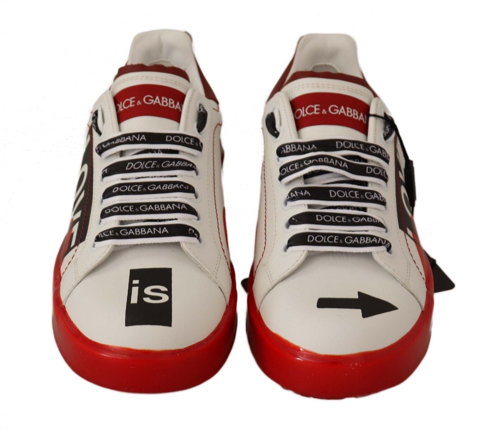 White Red Portofino Love Print Leather Sneakers Shoes