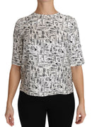 White Musical Instruments Print Blouse