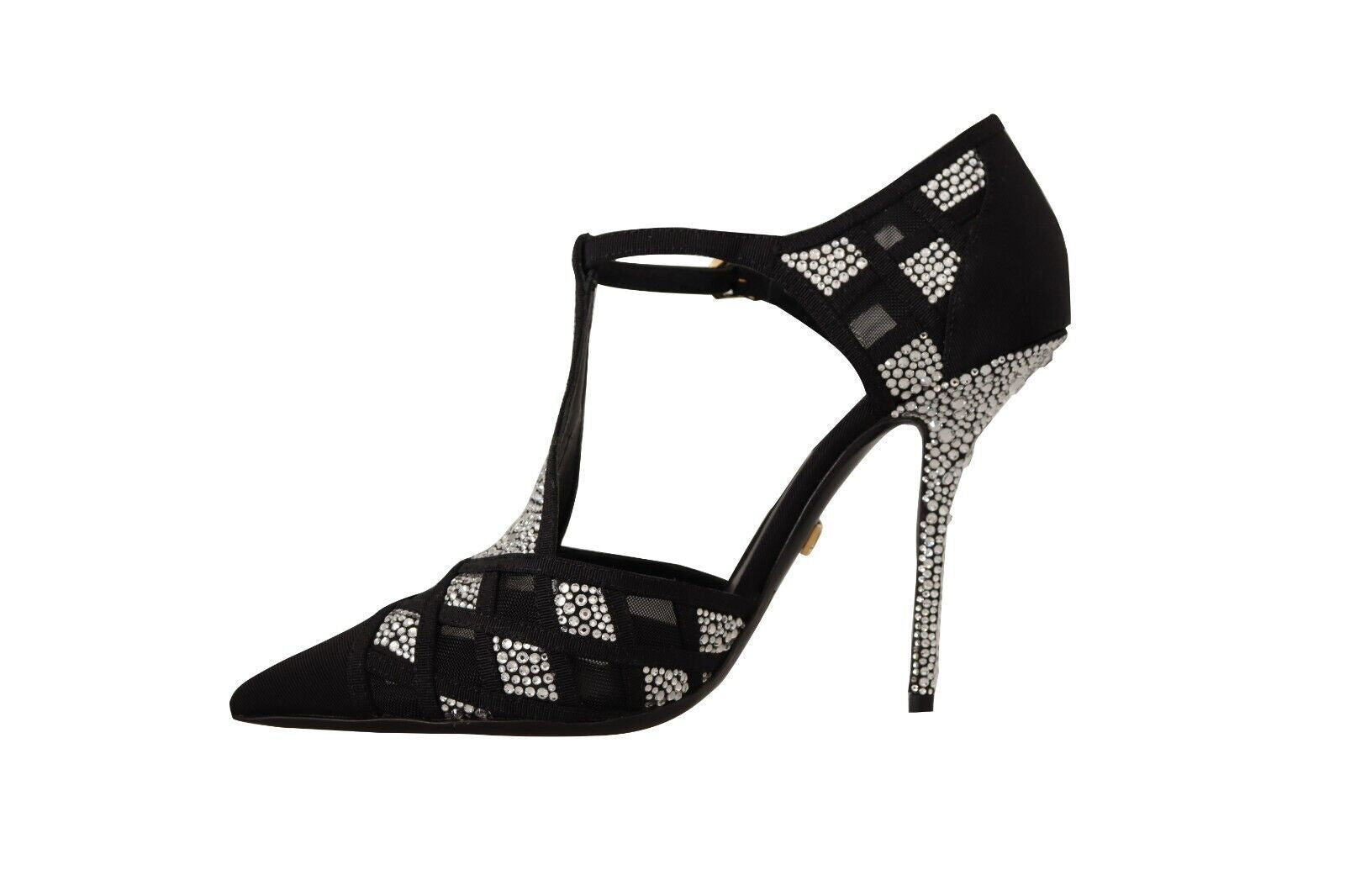 Black Crystals T-strap Heels Pumps Shoes