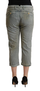Gray 100% Cotton Mid Waist Skinny Cropped Pants