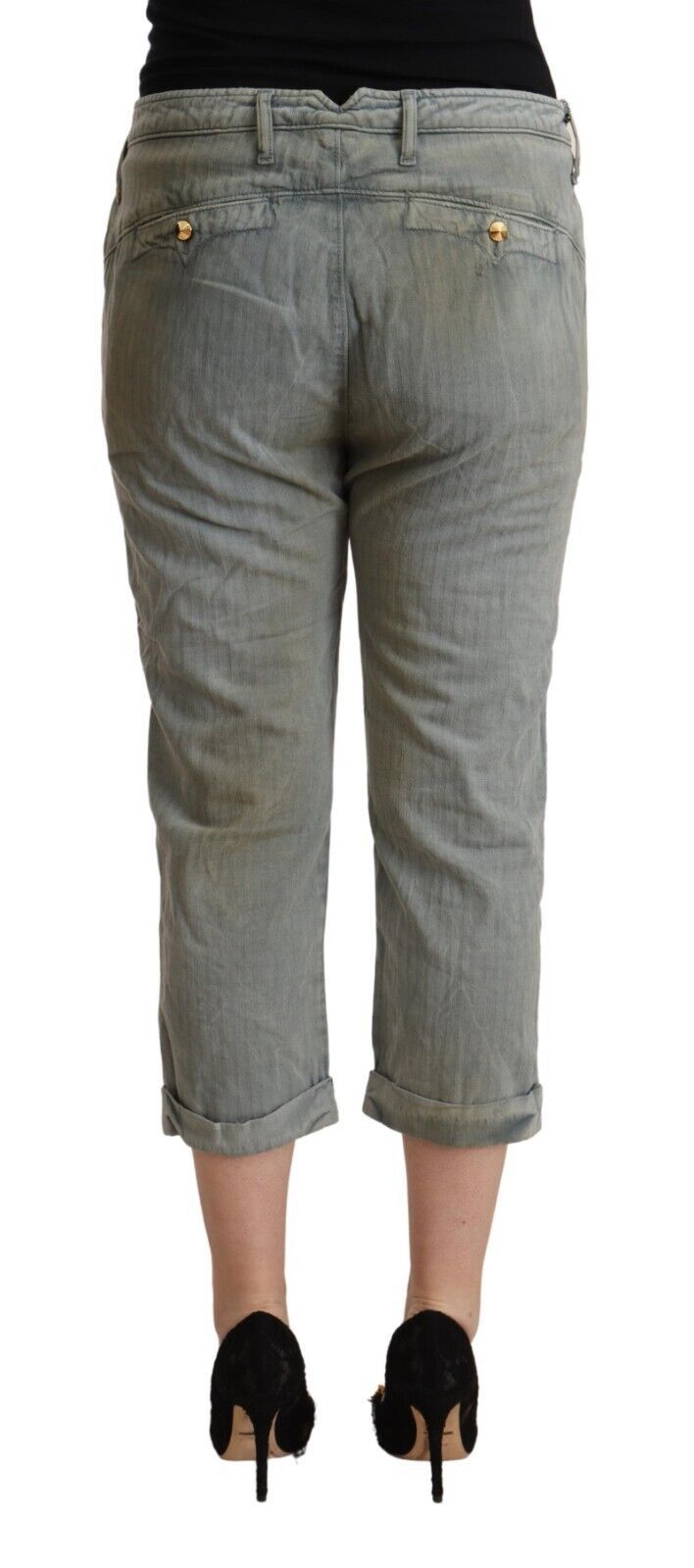 Gray 100% Cotton Mid Waist Skinny Cropped Pants