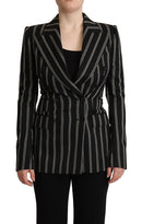 Black White Stripes Wool Long Sleeves Jacket