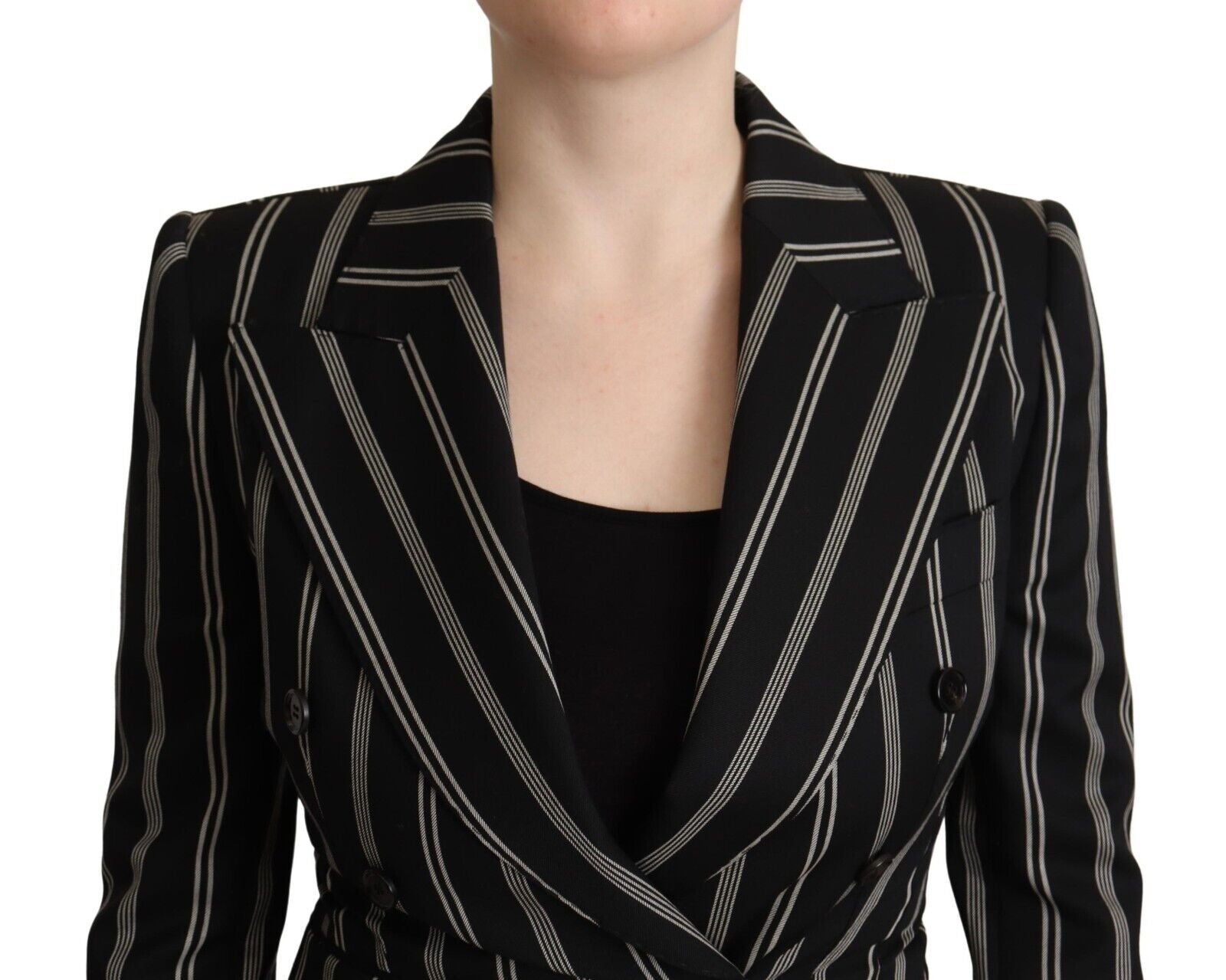 Black White Stripes Wool Long Sleeves Jacket