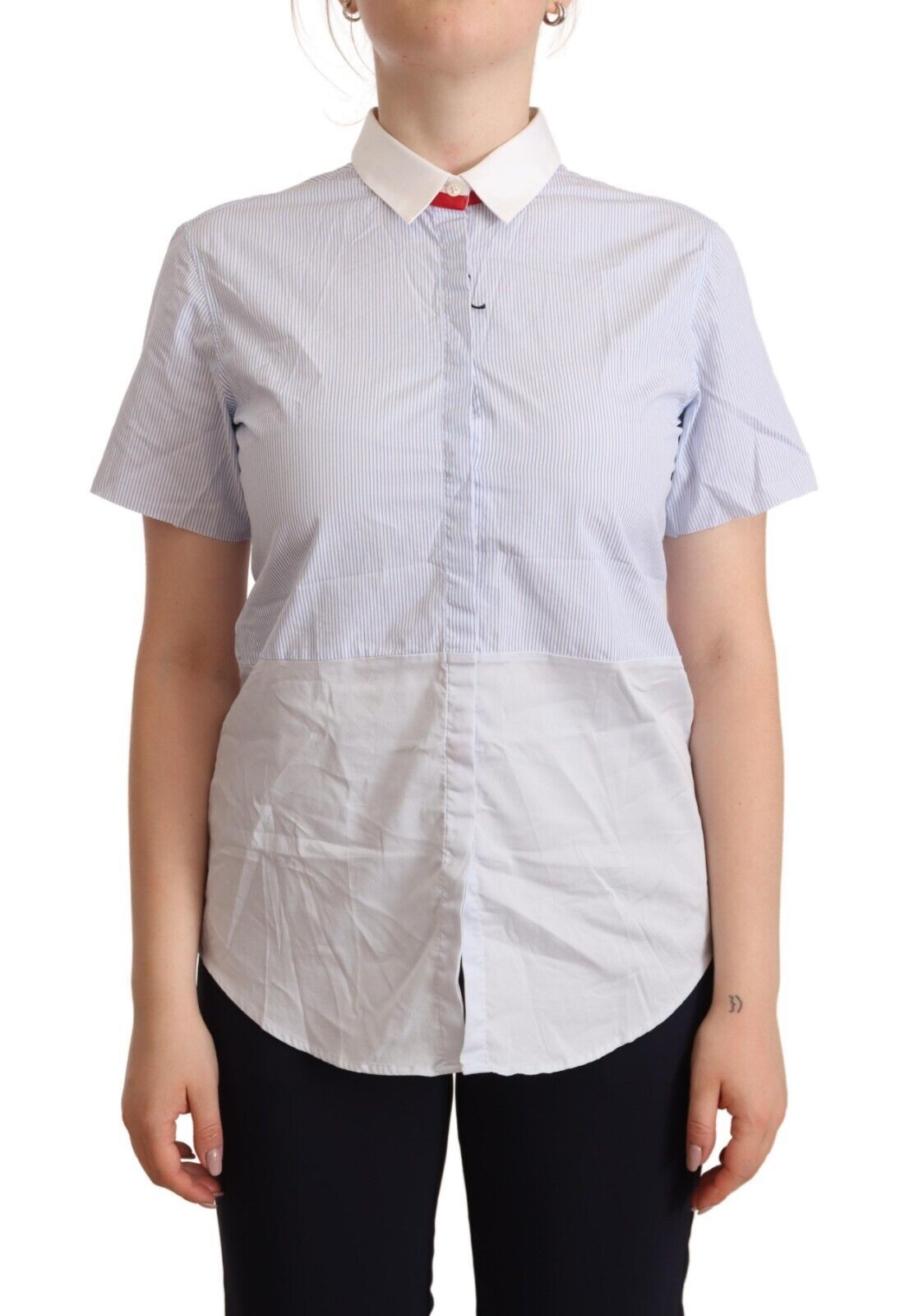 Light Blue Cotton Short Sleeves Collared Polo Top