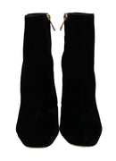Dolce & Gabbana Black Velvet Crystal Square Heels Shoes