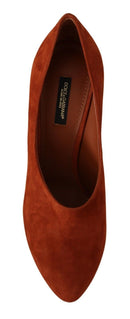 Brown Suede Leather Block Heels Pumps Shoes